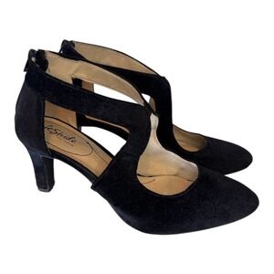 LifeStride Giovanna 2 Black Velvet Cutout Pumps Heels Womens 11M Suede Heels